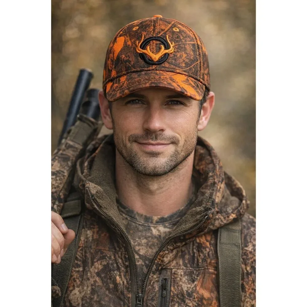 Orange Camo Deer Antler Hunting Hat Blaze Orange Camouflage Adjustable Cap